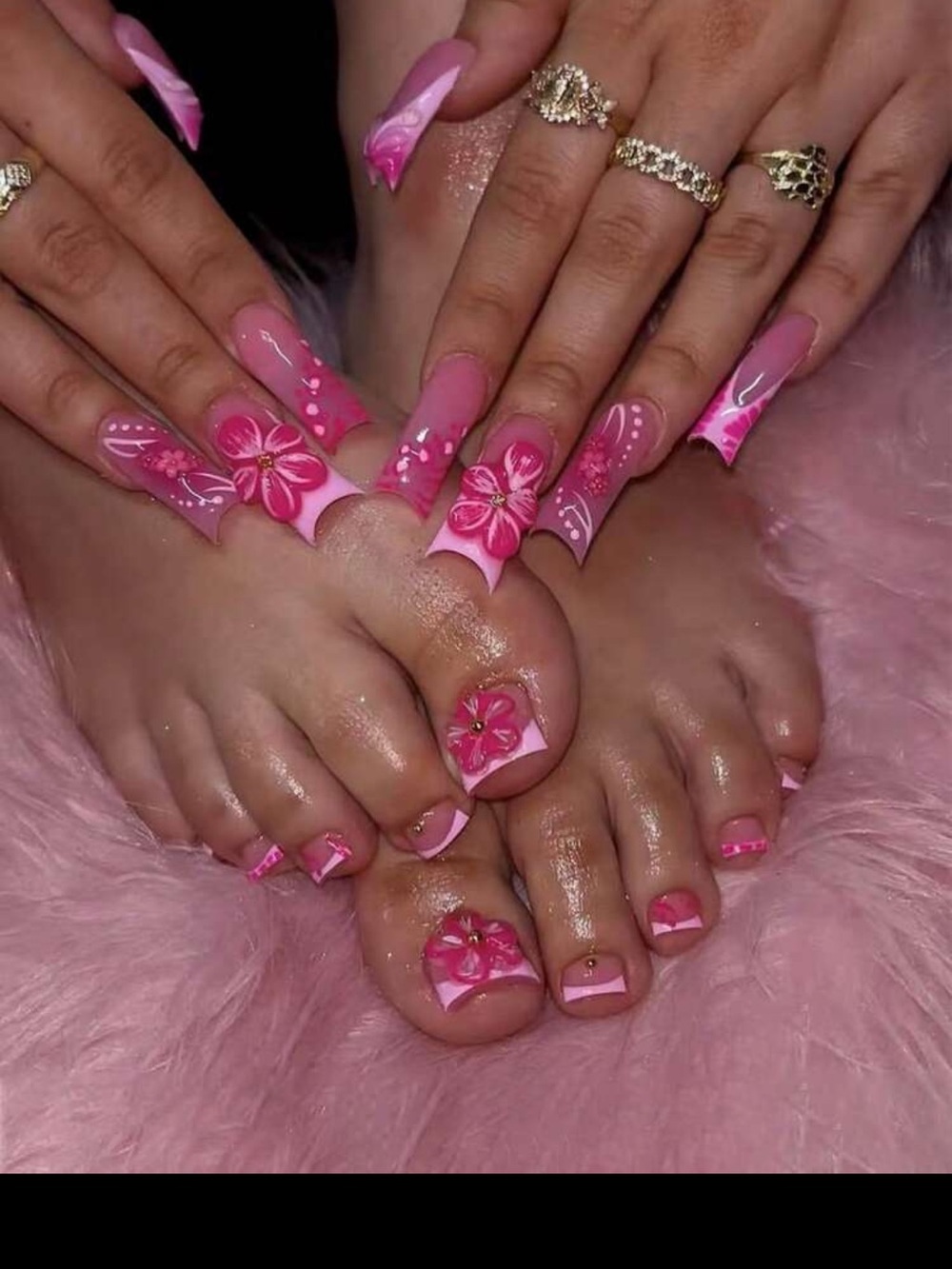 Pink Floral Acrylic Nail Set - Women Makeup
